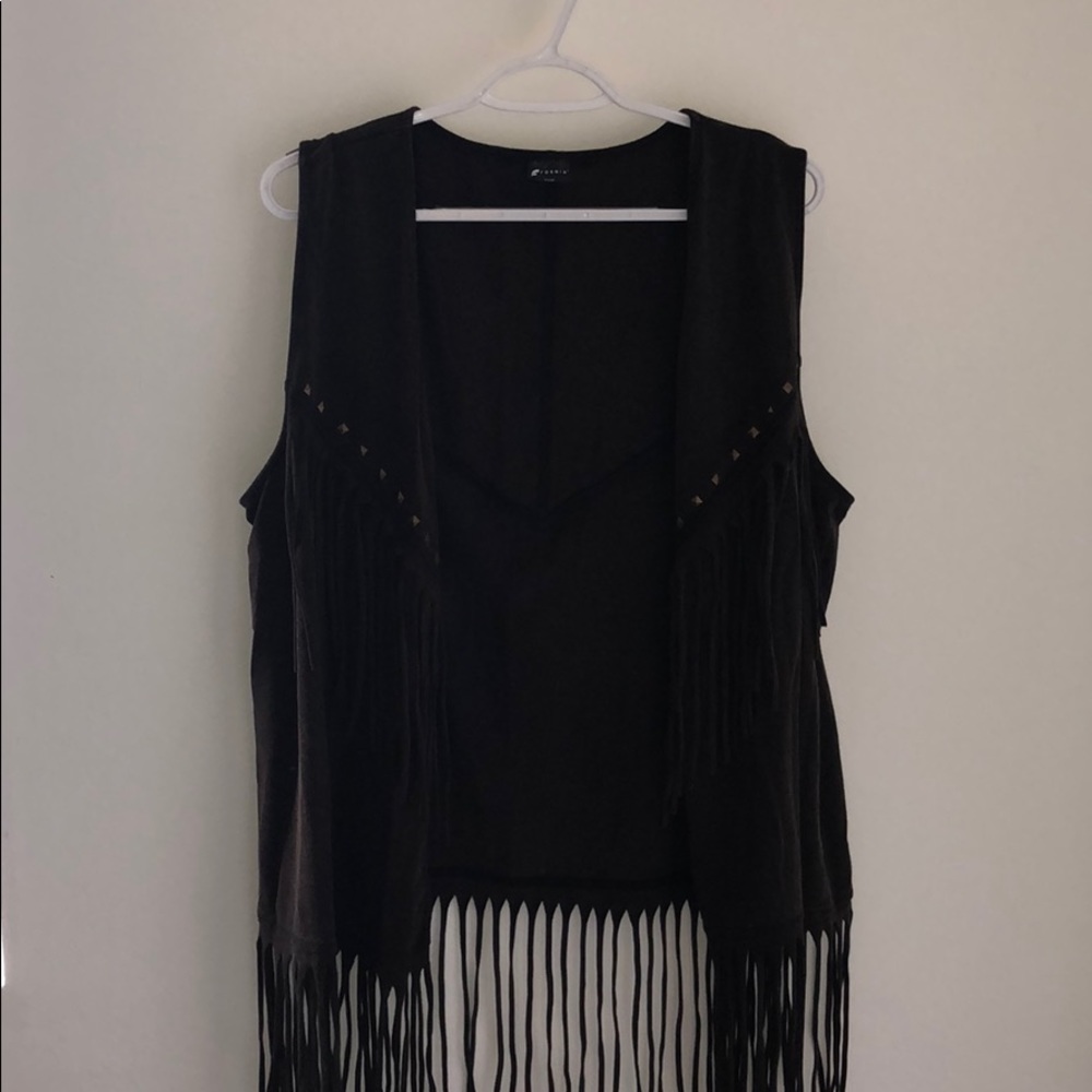 Dark brown fringe vest